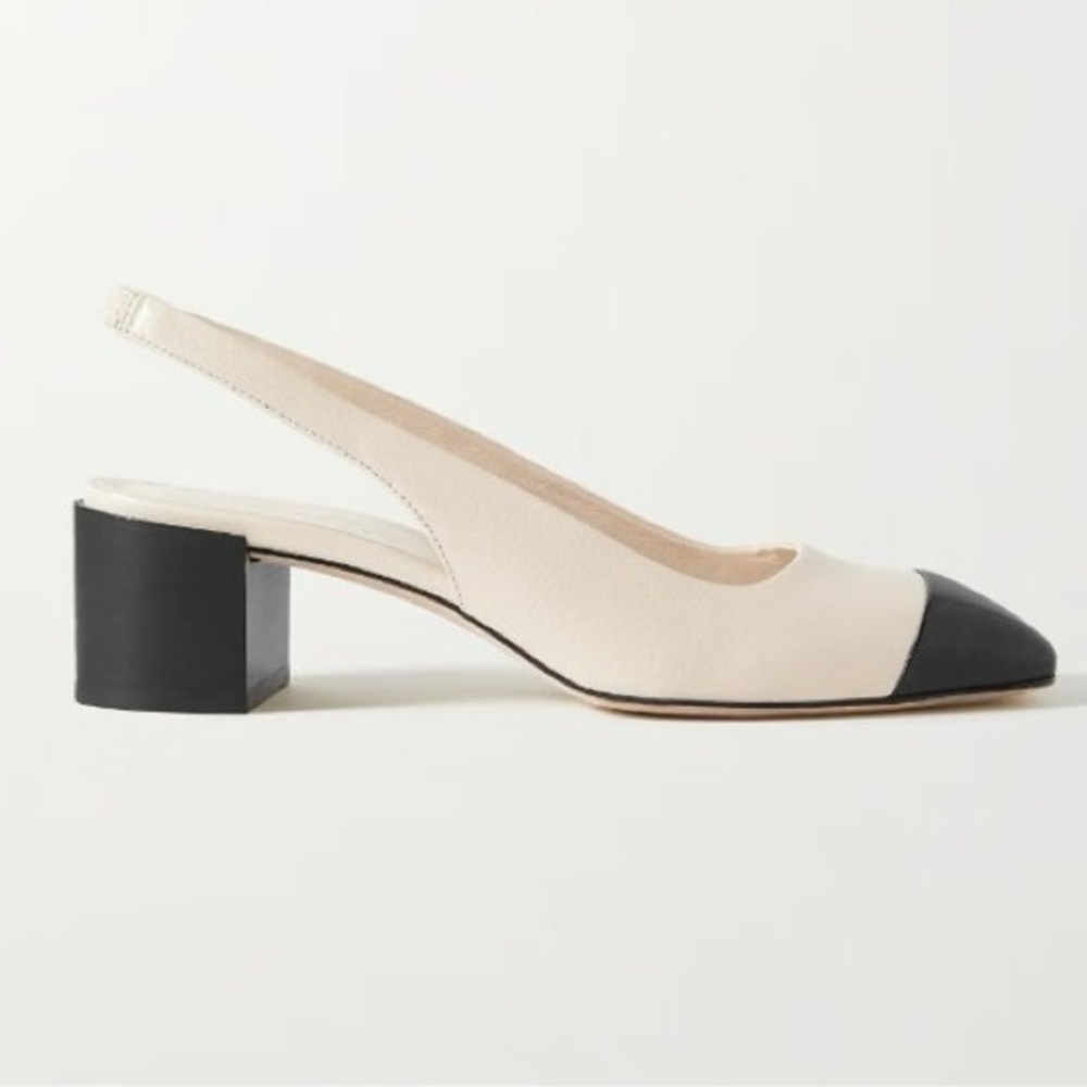 Aeyde Cream and Black Slingback Heels